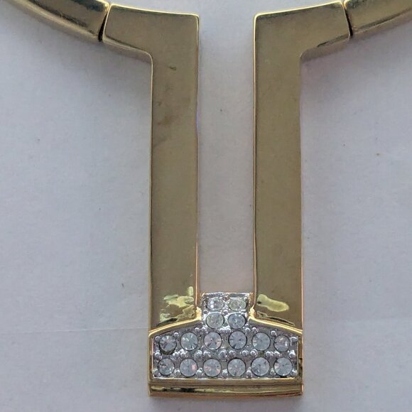 Gorgeous Choker Style Gold Tone Clear Crystal Unique Necklace - Picture 2 of 8